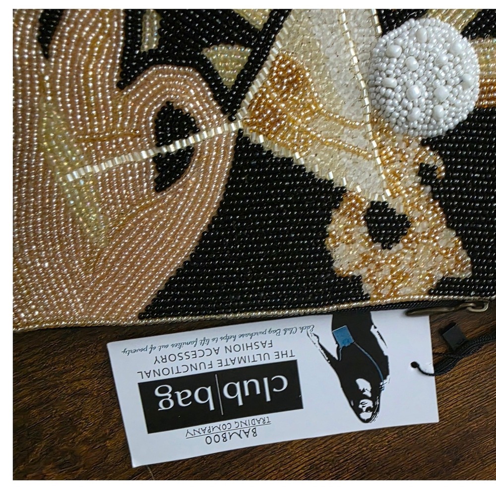 Bamboo Trading Co Club Bag Beaded Martini Glass Art Deco Crossbody Fringe NEW - Picture 3 of 5